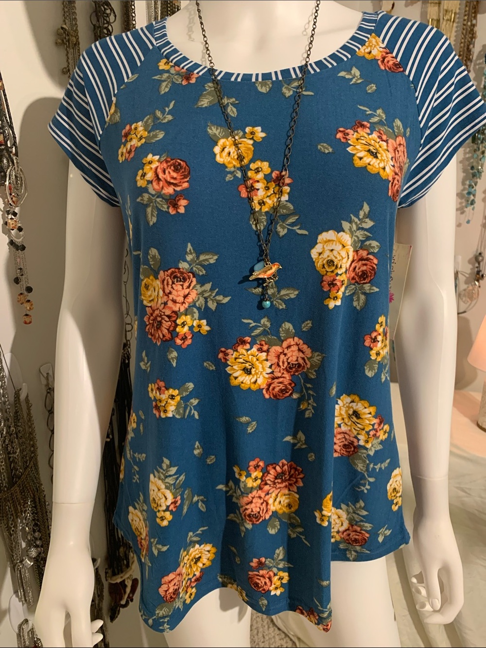 Blue Floral Short Sleeve Women’s Top